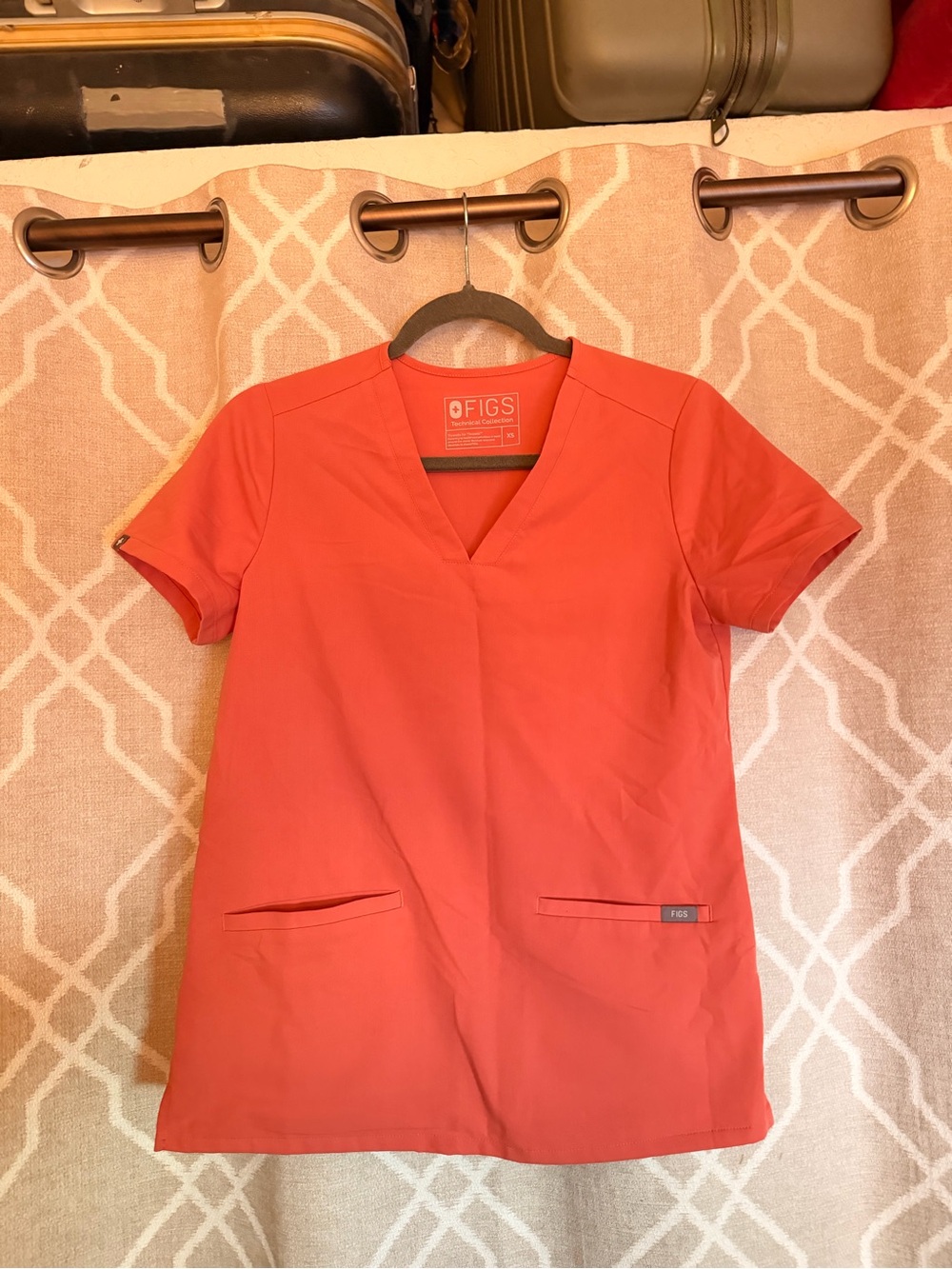 FIGS Women's Short Sleeve V-Neck Top in Coral Orange